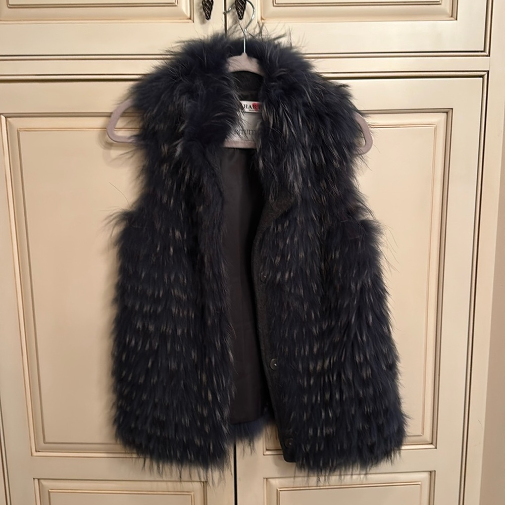 Faux blue and white fur vest